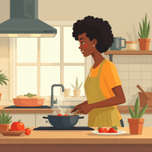Original Malewa illustration of a cook preparing food